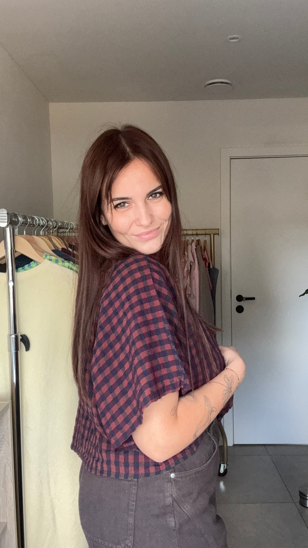 Mila check blouse – burgundy