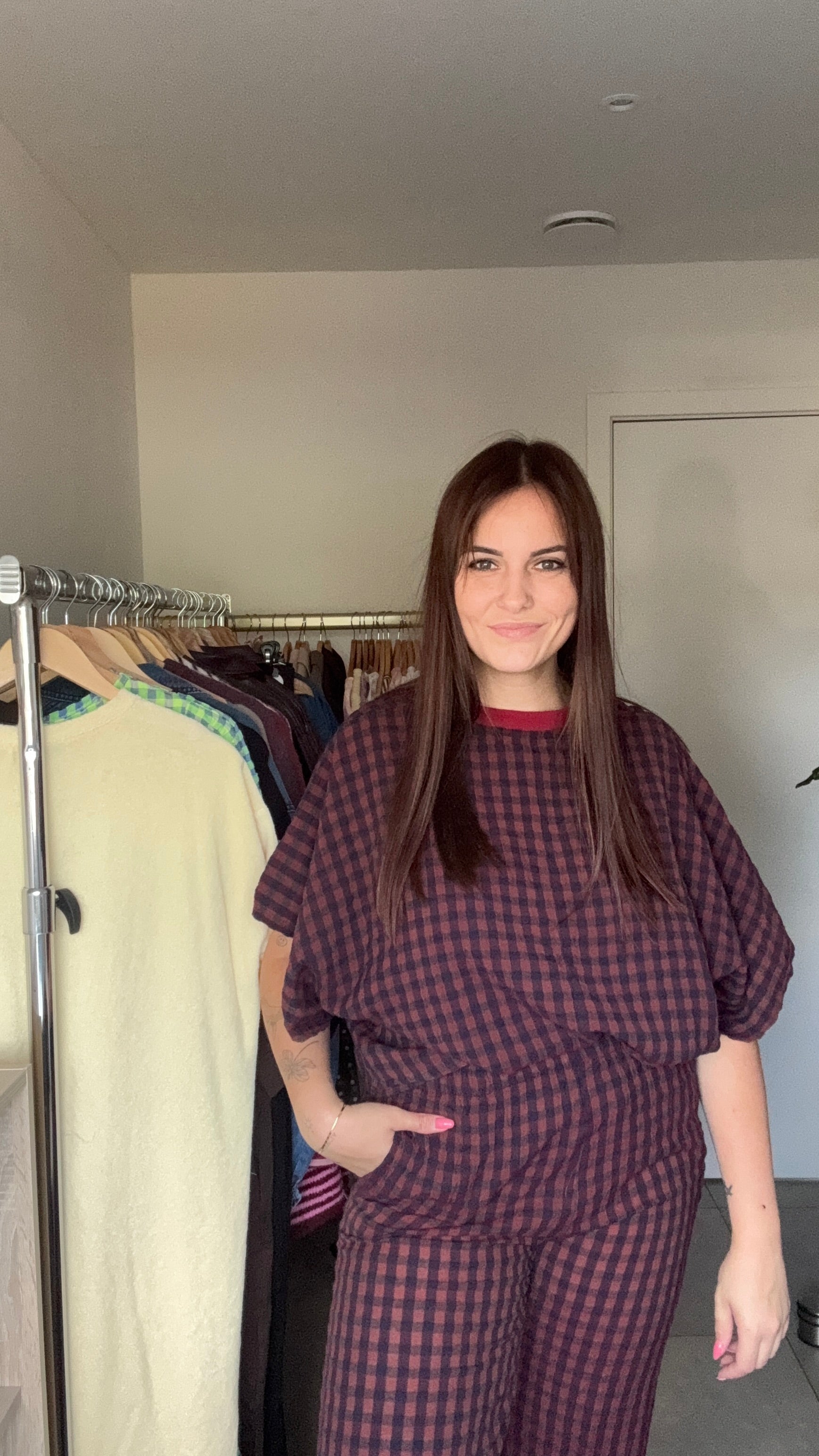 Mila check broek – burgundy