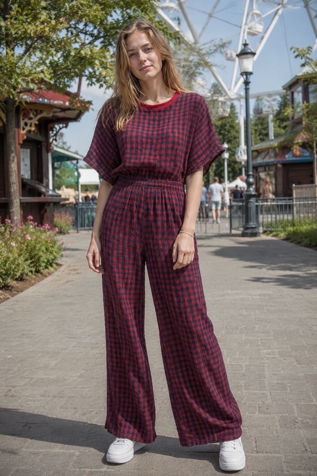 Mila check broek – burgundy