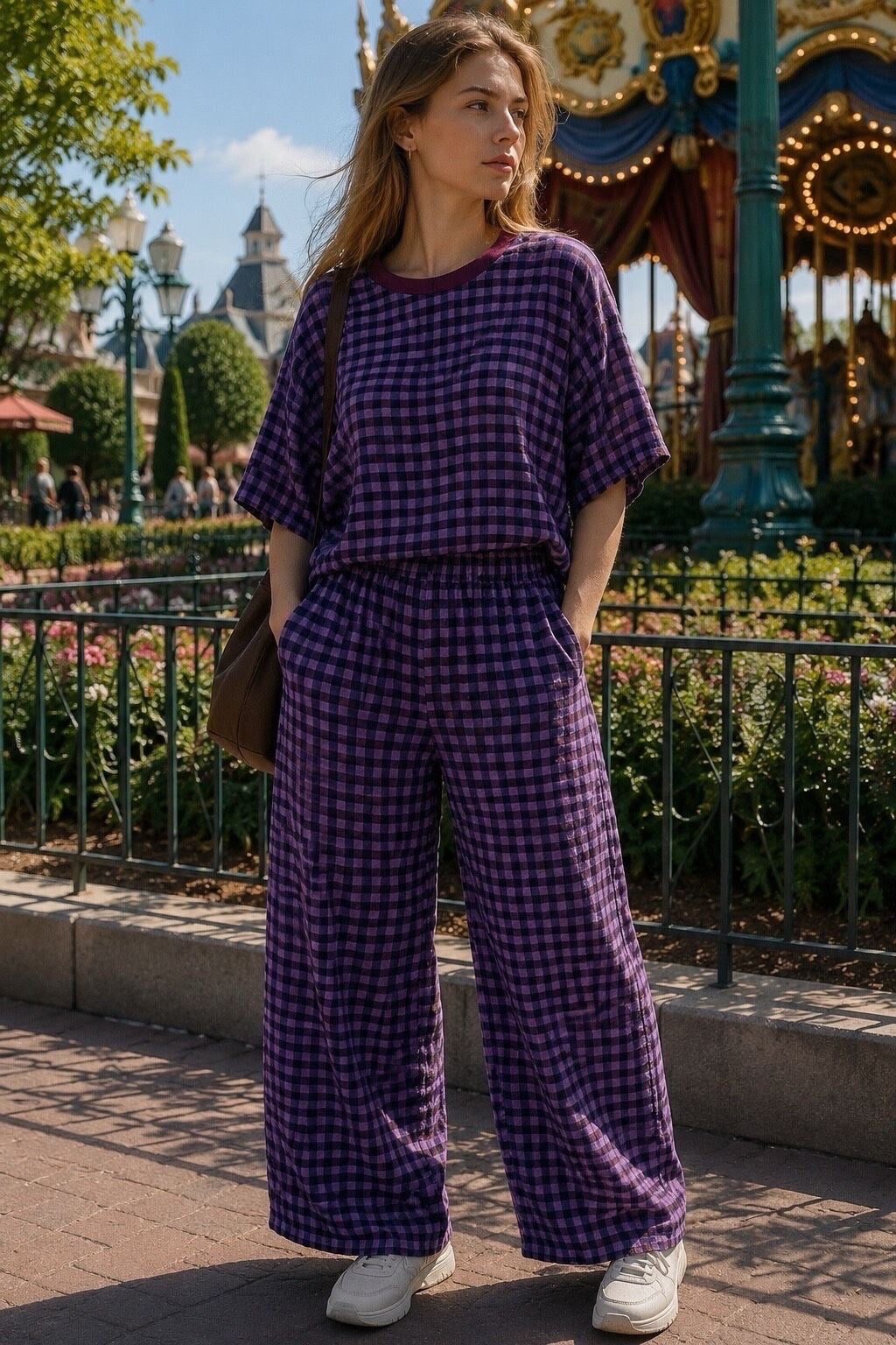 Mila check broek – purple