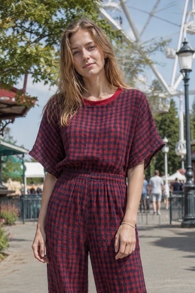 Mila check blouse – burgundy